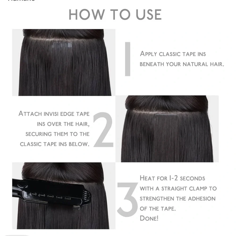 ⭐️ 20” Natural Black Invisi‎ Edge Tape in Human Hair Extensions 30g 10pcs #RD7